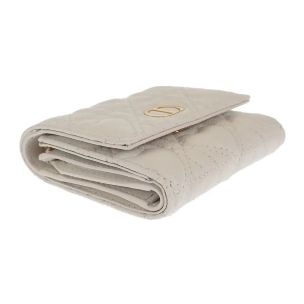 Christian Dior Caro Hibiscus Wallet S5175 Unid m030 Trifold Wallet Calf White